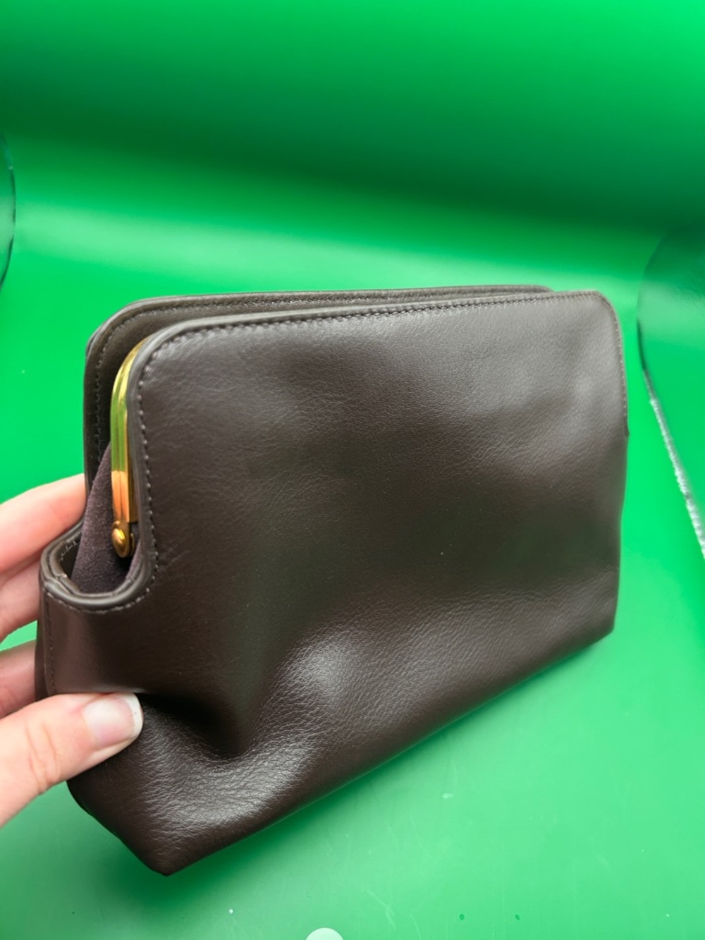 Reiss Brown Leather Clutch with Gold Hardware